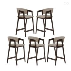 Kit 5 Banquetas Alta com Encosto Ravena Madeira Maciça Maciça Capuccino Suede Bege CCS