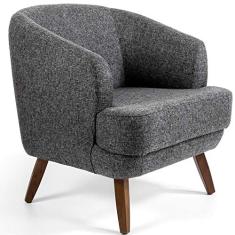 Poltrona Decorativa Sala de Estar Pés de Madeira Gana Rústico Chumbo - Gran Belo