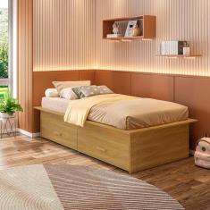 Cama Box Juvenil Solteiro com 2 Gavetas Deva Yescasa Freijó