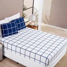 Jogo De Cama Casal Dupla Face Grid Micro Percal 200 Fios Austin 3 Pçs 