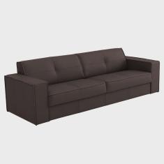 Sofá 3 Lugares Sala de Estar Pés Madeira Laus 208 cm Couro Tabaco G43 - Gran Belo