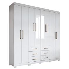 Guarda Roupa Casal Liverpool 8.6 8 Portas 6 Gavetas com Espelho e Pés - Santos Andirá Branco