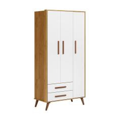 Guarda-Roupas 3 Portas 2 Gavetas Retrô-Freijo-Branco-Acetinado - ÉdeCasaMóveis