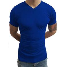 Camiseta Masculina Slim Fit Gola V Manga Curta Básic Sjons tamanho:g;cor:azul