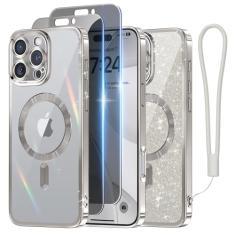 Meifigno Capa projetada para iPhone 16 Pro de 6,3 polegadas, [cartão de glitter e alça de pulso] [compatível com MagSafe] [2x protetores de tela de privacidade], proteção total para lente projetada