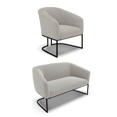 Sofá Namoradeira E Poltrona Industrial Preto Stella Bouclê Cinza D03 - D`rossi