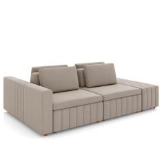 Sofá Ilha E Puff Sala Living 265cm Siesta M22 Veludo Bege - Mpozenato