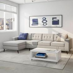 Sofá 4 Lugares Live com Chaise Esquerdo Pé Palito Linho Cotton Cru