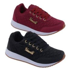 Tênis Feminino Casual Combo - Dix, 38, Preto, Bordô