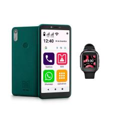 ComboTech - Celular ObaSmart Conecta 4G Verde + SeniorWatch 4G Wi-Fi Preto - OB0270K