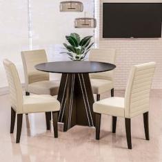 Mesa de Jantar Redonda Dobuê Turim com 4 Cadeiras com Revestimento em Suede