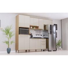 Cozinha Completa Modulada Isis-Torre-Balcão C/Tampo-Aereo-Armario 11 Portas Avela/Mocca -Luciane