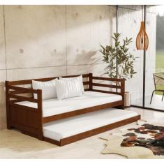 Sofá Cama em Madeira + 2 Colchões Enjoy Rustico - Castanho - MAIS MADE