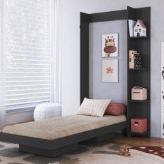 Cama Solteiro Articulável Vertical com Estante 80 Vancouver Grafite