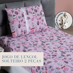 Lençol Solteiro Estampado Elástico 100% Algodão Varias Cores - Meta Ma