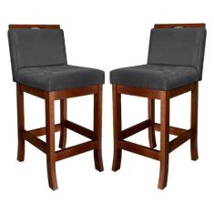 Kit 2 Banquetas Turim Assento 60 Cm Madeira Castanho Suede - CCS Inter