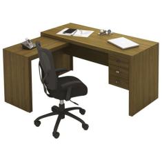 Escrivaninha Mesa Escritório em L com Me4106 3 Gavetas 154,8cm - Tecno