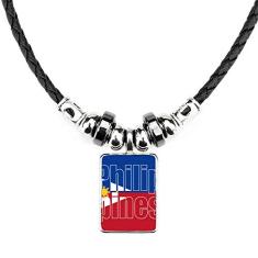 DIYthinker Colar com nome da bandeira das Filipinas feito à mão com pingente de corda de couro