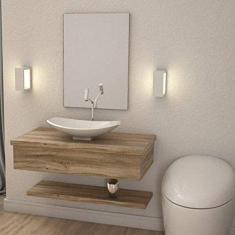 Bancada para Banheiro 80cm com Cuba Canoa L45 e Prateleira 805w Metrópole Compace Carvalho