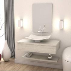 Bancada para Banheiro 80cm com Cuba Folha F44 Prateleira e Espelheira 806W Metrópole Compace Snow