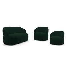 Kit 02 Poltronas Giratória E 01 Sofá Orgânico Glee 03 Lugares 170cm Veludo Verde Escuro Desk Design
