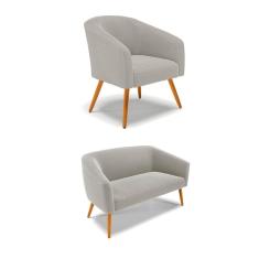 Sofá Namoradeira e Poltrona Pé Palito Castanho Stella Bouclê Cinza D03 - D`Rossi