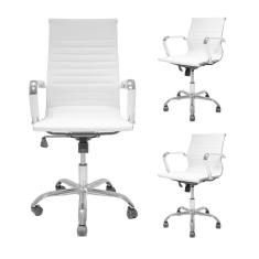 Kit Cadeira De Escritório Presidente Stripes + 2 Cadeiras De Escritório Diretor Stripes Branca