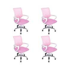 Kit 4 Cadeiras De Escritório Begonia Tela Mesh Ergonômica Rosa