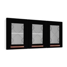 Armário Aéreo Cozinha Modulado  Mirage New 3 Portas c/ Vidro Branco/Preto - Telasul
