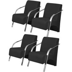Kit 4 Poltronas Decorativas 1 Lugar Braço Pé Alumínio Dsalla Suede Preto