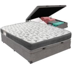 Cama Box Baú Cinza e Colchão ISO100 Espuma D33 Casal Ortobom