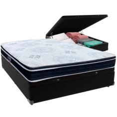 Cama Box Baú Preto e Colchão Orthosono D33 Com Euro Pillow  Casal Anjos
