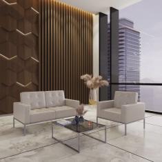 Sofá para Escritório e Recepção 3 Lugares Corino Isis Bege