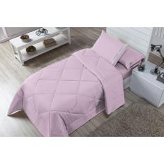Kit Edredom Solteiro Dupla Face Aconchego 04 Peças - Rosa - Casa Compl