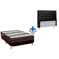 Cama Box Queen CRC + Colchão Ortopédico Light Ortobom + Cabeceira Dama Courano Preto