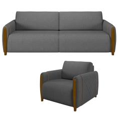 Kit Sofá 2 Lugares 168Cm Com Poltrona Flora M03 Chumbo