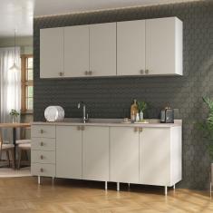 Cozinha Compacta 4 Peças 100% Mdf Bp 2 Balcões 2 Aereos Maranello Branco Panna
