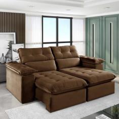 Sofá Retrátil e Reclinável Texas 1,94M Veludo - Blossom Casa, Marrom 2