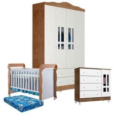 Quarto De Bebê Ariel 4 Portas Com Berço Mirelle Branco Acetinado Amade