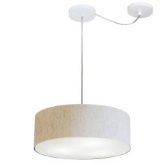 Lustre Pendente Cilíndrico Com Desvio de Centro Vivare Md-4255 Cúpula em Tecido 40x15cm - Bivolt