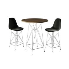 Jogo Mesa Bistrô Eames Tampo Amêndoa 60Cm 2 Banquetas Preta Base Ferro