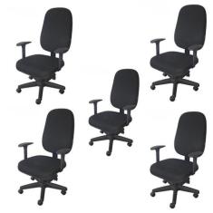 Kit 5 Unidades Cadeira Escritório Diretor Giratória com Braço Reguláve