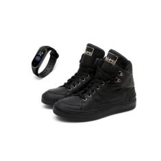 Tenis Feminino Botinha Treino Academia Fitness Couro + Relógio-Feminino