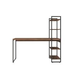 Escrivaninha com Estante Studio Nogal e Preta 146 cm - Mobly