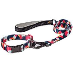 Coleira (Fivela Metal) e Guia para Cachorro MADOG Triângulos (Tamanho:M)