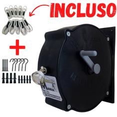 Varal Recolhível Retrátil  De Parede Roupa 30 Metros Preto