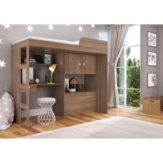 Cama Multifuncional com Báu e Estação de Trabalho Lion Montana Art in Móveis Marrom