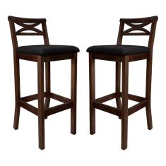 Kit 2 Banquetas Alta Estofada para Bancada Madri Madeira Capuccino Suede CCS