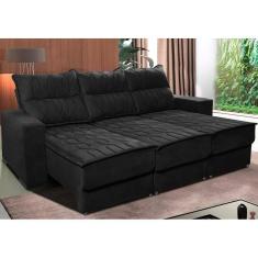 Sofá Retrátil E Reclinável 2,25m Cama Inbox Canadá Com Molas Velusoft Preto