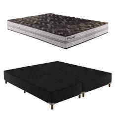 Box Queen Íris 42x158x198cm com Colchão Queen Unique D33 Plus Duoface 25x158x198cm Preto Elegancy